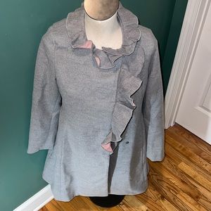 Girls Rothschild Gray Ruffle Dress Coat Pink Trim Mid Length Sz Large